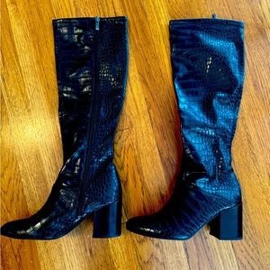 Franco Sarto black croc boots| Franco Tribute knee hi boot size 6 1/2